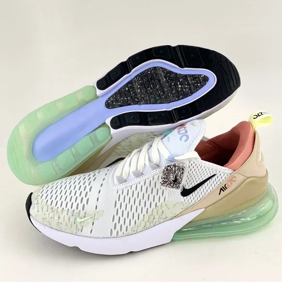 Nike Air Max 270 White Sanddrift Men's Sneakers Shoes Black Swoosh DQ7642 100 - Picture 2 of 12